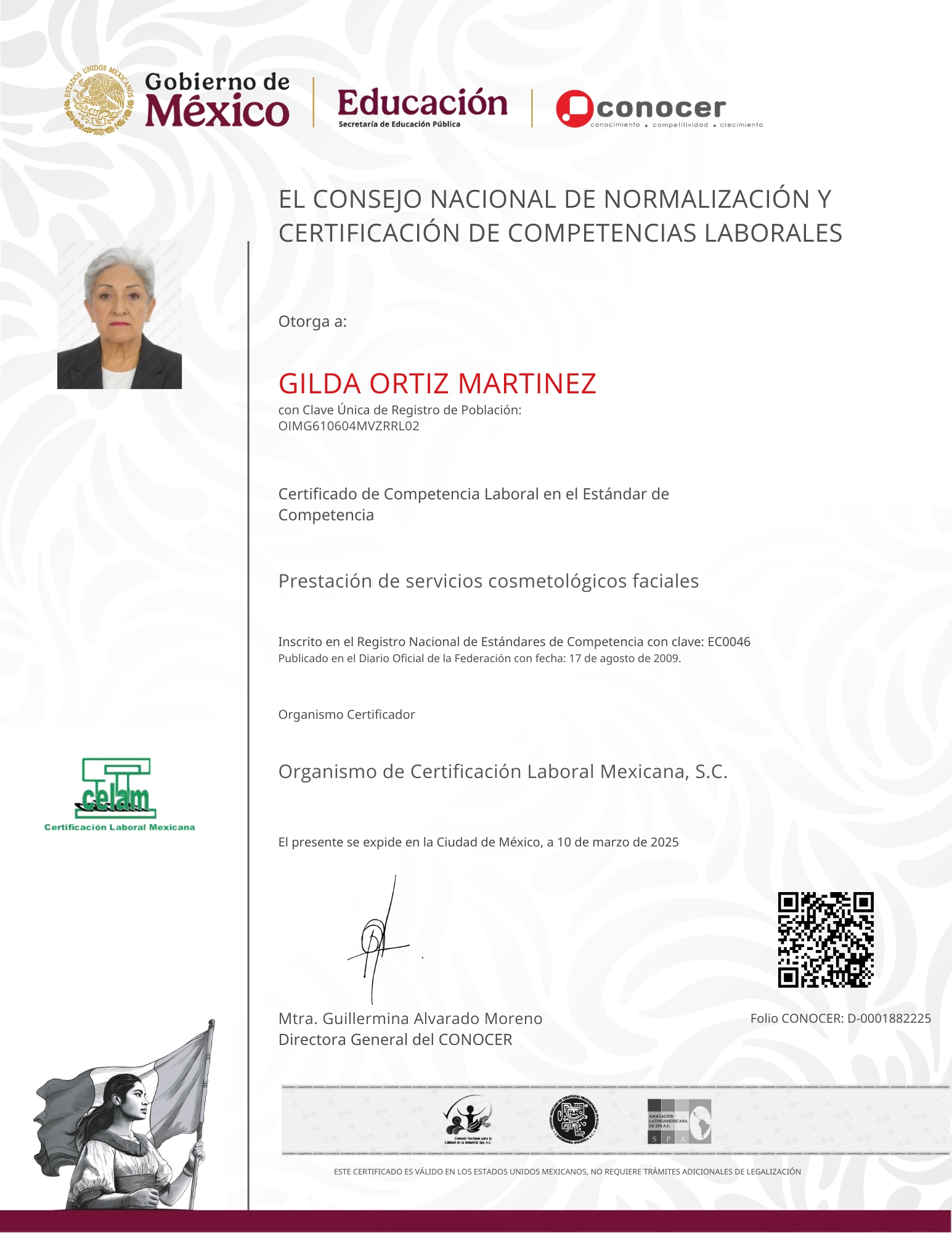 Certificación y aval profesional de Gilda Ortiz Martínez